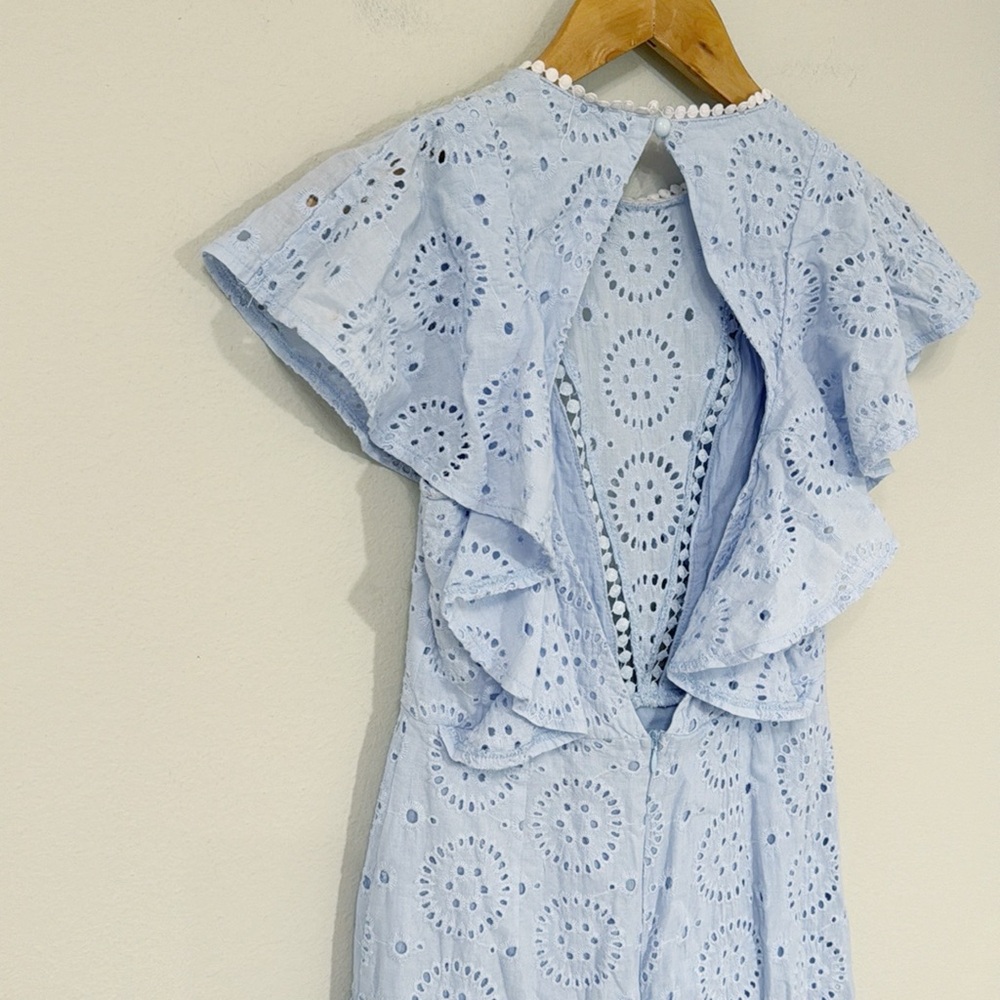 Light Blue Eyelet Ruffle Mini Dress - Picture 5 of 8